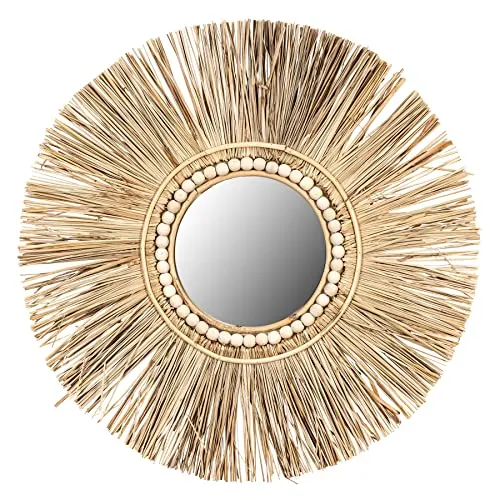 Levandeo® Dekoobjekt, Spiegel Seegras Ø 55cm - Boho Wandspiegel für gemütliche Räume - Deko-Objekte: Stilvoller Boho-Wandspiegel aus natürlichem Seegras, einzigartig und umweltfreundlich, mit Aufhängung für sofortige Nutzung.