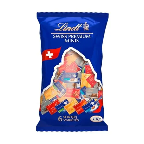 Lindt Schokolade Swiss Napolitains 1 kg - Schokoladenriegel mit 6 verschiedenen Lindt-Klassikern im Mini-Format, ideal als süße Zugabe zu Kaffee oder Tee, perfekt für Genussmomente.