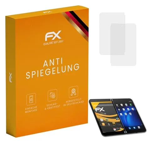 atFoliX Displayfolie kompatibel mit Microsoft Surface Duo 2 Schutzfolie, entspiegelnde und stoßdämpfende FX Folie (3er Set)