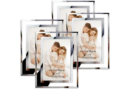 Bilderrahmen Set Glas Silber 10x15 cm - Elegante Foto-Präsentation - Bilderrahmen für Fotos im Format 10x15 cm, aus hochwertigem Glas für eine elegante Wohnraumdekoration. Ideal als Geschenk für zahlreiche Anlässe.