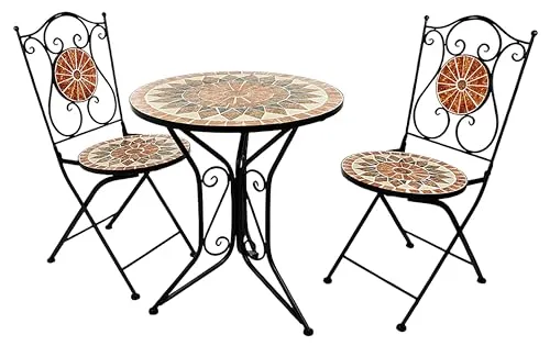 Balkonset Tischgruppe Set MOSAIK Metall Mosaik terrakotta - Balkonmöbel-Set mit klappbarem Tisch und zwei Stühlen, ideal für gemütliche Stunden im Freien. Das mediterrane Design mit Mosaik bringt Farbe auf Ihren Balkon!