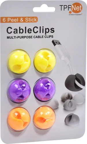 TPFNet Cable Clip Kabelhalter Kabelmanager 6 Stück, 2x Orange 2x Gelb 2x Violett