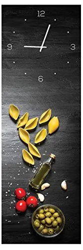 Levandeo® Wanduhr Alu-Dibond 20x60cm - Pasta Küche - Wanduhren aus hochwertigem Alu-Dibond, mit lebendigem Pasta-Motiv. UV-beständig, ideal für Küche oder Esszimmer. Inklusive montiertem Uhrwerk für einfachen Einsatz.