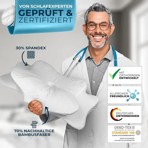 Glückstoff® Orthopädisches Kissen – Ergonomisches Kopfkissen für Nackenschmerzen - Orthopädisches Kissen aus hypoallergenem Memory Foam, ideal für alle Schlaftypen und fördert einen erholsamen Schlaf dank speziellem Nackensupport.