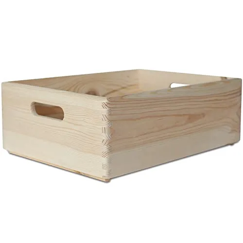 Creative Deco XL Große Holzkiste Obstkiste Korb | 40x30x13cm (+/-1cm) | mit Griffen | ohne Deckel | Hölzernen Kasten Unlackiert Holzbox Kiste Ostern | Für Dokumente Wertsachen Spielzeuge