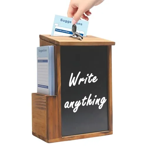 Holz Vorschlagsbox, Spendenbox Abschließbar, Suggestion Box, Briefkasten mit Kreidetafel und 50 Vorschlagskarten, Kummerkasten für Schule, Büro, Krankenhaus, Vorschlag, Spende, Stimmzettel