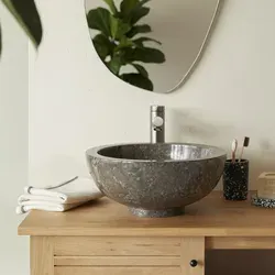 Tikamoon Waschbecken grau 35 cm aus Marmor - Elegantes graues Aufsatzwaschbecken aus Marmor, ideal für kleine Badezimmer. Mit einem vorgebohrten Abflussloch und einer Dicke von 3 cm bietet es eine stilvolle und praktische Lösung für Ihr Zuhause.
