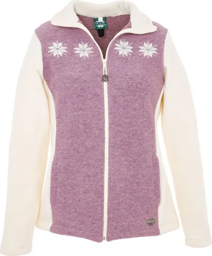 ALP 1964 Damen Jacke 423201 - Elegante Trachtenjacke in Lila/Creme oder Rosa/Creme mit traditioneller Edelweiß-Stickerei. Diese zeitlose Jacke verbindet Stil und Komfort und ist ideal für festliche Anlässe.