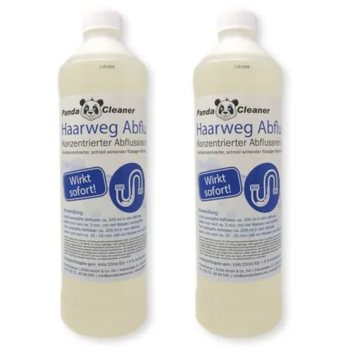 PandaCleaner Haar-Weg Abflussreiniger 2x1000ml - Effektiv gegen Verstopfungen - Hochkonzentrierter Abflussreiniger zur schnellen Beseitigung von Haaren und organischen Ablagerungen. Für eine gründliche Reinigung und dauerhafte Abflussfreiheit.