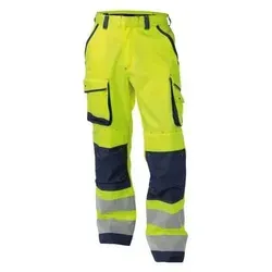 DASSY® Chicago Warnschutzhose NEONGELB/DUNKELBLAU Gr. 42 - Robuste Warnschutzhose mit Kniepolstertaschen für optimale Flexibilität und Komfort. Ideal für den professionellen Einsatz mit verstärkten Taschen und reflektierenden Streifen für erhöhte Sichtbarkeit.