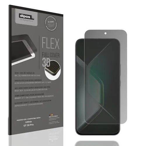 dipos FLEX Privacy Blickschutz-Folie matt passend für Infinix GT 50 Pro Schutzfolie mit 100% Displayabdeckung, Fingerprint-Kompatibel, Case-Friendly, Full Cover, Sichtschutz Filter 2way