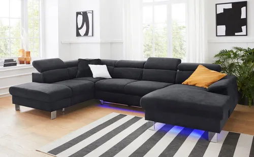 COTTA Wohnlandschaft Komaris U-Form, B: 320 cm, mit Kopfteilverstellung, optional Bettfunktion, Bettkasten & Licht