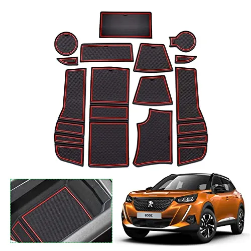GAFAT Antirutschmatten für Peugeot 2008 e-2008 (2020-2025) - Antirutschmatten für die Mittelkonsole und Getränkehalter, aus umweltfreundlichem Gummi, wasserdicht und rutschfest für einen sauberen Innenraum.