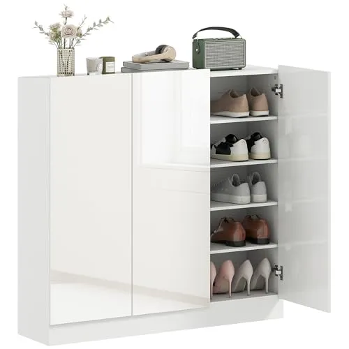 HOMCOM Schuhschrank für 25-30 Paar Schuhe, Weiß - Eleganter Schuhschrank für Ordnung im Eingangsbereich mit stabiler Konstruktion und höhenverstellbaren Regalen für Stiefel und High Heels. Ideal für stilvolle Schuhaufbewahrung.