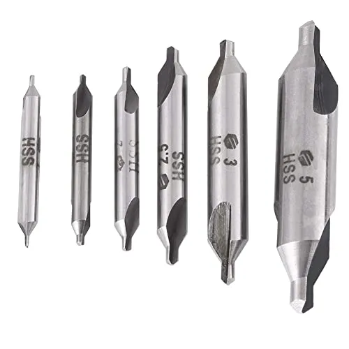 Stück Zentrierbohrer 60 Grad Winkel, Triton Edelstahl HSS Senker Zentrierbohrer Metall Set, 1/1.5/2 / 2.5/3 /5 mm für Metall, Drehbank Bohrer Senker Zentralen Bohrung 6