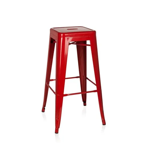 hjh OFFICE 645011 Barhocker VANTAGGIO HIGH - Stapelbarer Retro-Hocker im Industry-Design - Stilvoller Barhocker aus robustem Metall, ideal für Gastronomie und Zuhause, leicht zu reinigen und bis 150kg belastbar.