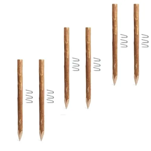 BOGATECO 6 x Haselnuss Staketenzaun Pfosten | Höhe 150 cm | Angespitzte Holz-Pfahl | 6-teiliges Set | Zaunpfosten Hozpflock Holzzaun Zaunpfähle Holzpfosten rund| Holzpfahl für Bauernzaun Gartenzaun
