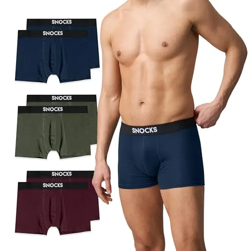 Snocks Herren Boxershorts aus Bio-Baumwolle (6er Pack) - Atmungsaktiv und Komfortabel - Herren-Boxershorts aus 95% Bio-Baumwolle, ohne juckende Etiketten und mit perfektem Sitz. Ideal für Sport und Alltag, um frisch und trocken zu bleiben.