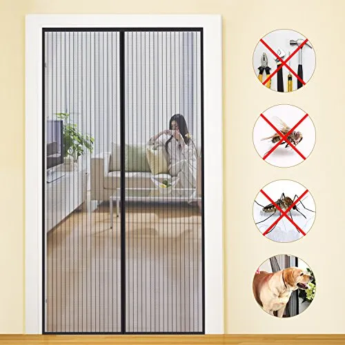 MYCARBON Mosquitera Puerta Magnetica Fliegengitter Tür magnetisch, Schwarz Gestreift, 140x210cm