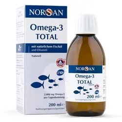 Norsan Omega 3 TOTAL Naturell flüssig - Nahrungsergänzungsmittel mit 2000 mg Omega-3-Fettsäuren pro Tagesdosis, kombiniert aus hochwertigem Fischöl und biologischem Olivenöl für optimale Gesundheit.