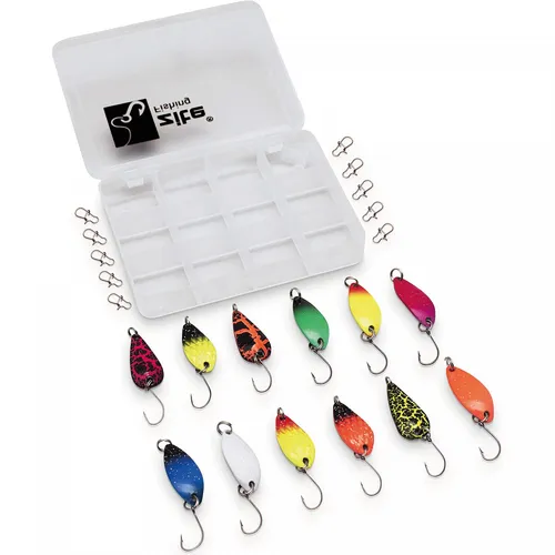 Forellen Spoons Trout Spoon Set Forellenblinker Neon in Box 12 STK Zite Fishing
