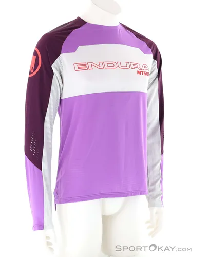 Endura MT500 Burner Lite L/S Herren Bikeshirt - Lila - Leichtes und atmungsaktives Herren Bikeshirt aus über 50% recyceltem Material, ideal für Sommerausfahrten. Enganliegender Schnitt mit Stretchanteil und Silikonprint für optimalen Halt.