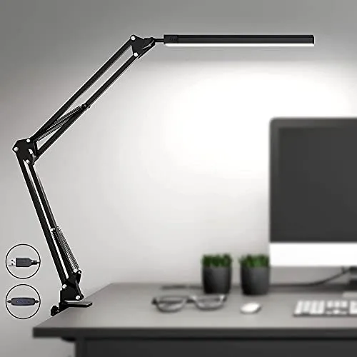 SKYLEO Schreibtischlampe Dimmbar - Desk Lamp mit Clip - Augenschutz Schreibtischleuchte - 3 Lichtmodi x 10 Helligkeitsstufen - Schwarz