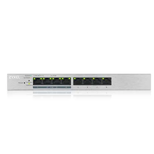 Zyxel GS1200-8HPv2 - 8-Port Gigabit Web Smart Managed PoE+ Switch, lüfterlos für geräuschlosen Betrieb und 60 Watt Power Budget, ideal für kleine bis mittlere Unternehmen