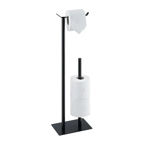 relaxdays Toilettenpapierhalter stehend, schwarz - Modern und Praktisch - Toilettenpapierhalter aus Metall mit Reservehalter für bis zu 3 Rollen. Modernes Design, stabiler Stand und einfache Montage ohne Bohren. Ideal für jedes Badezimmer!