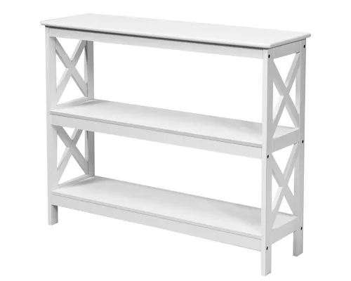 Goplus Konsolentisch mit 3 Etagen – Schmaler Beistelltisch im Landhausstil (Weiß) - Praktischer Konsolentisch mit 3 Etagen für viel Stauraum. Ideal für Flur oder Wohnzimmer. Robuste MDF-Platten, pflegeleicht und stabil durch X-förmige Stützstangen. Perfekt für Dekoration und Utensilien.