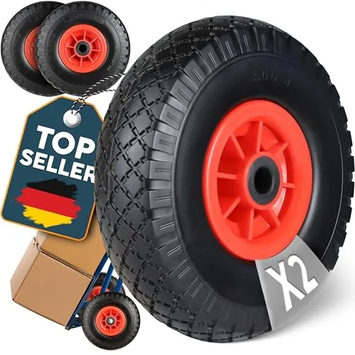 2X FROSAL Sackkarrenrad PU Rad 260 mm – Pannensichere Vollgummireifen für Sackkarre und Bollerwagen - Pannensichere Vollgummireifen auf roter Kunststofffelge, wartungsfrei und belastbar bis 80 kg pro Rad. Ideal für Bollerwagen und Sackkarren, sorgt für leisen Lauf auf festen Untergründen.
