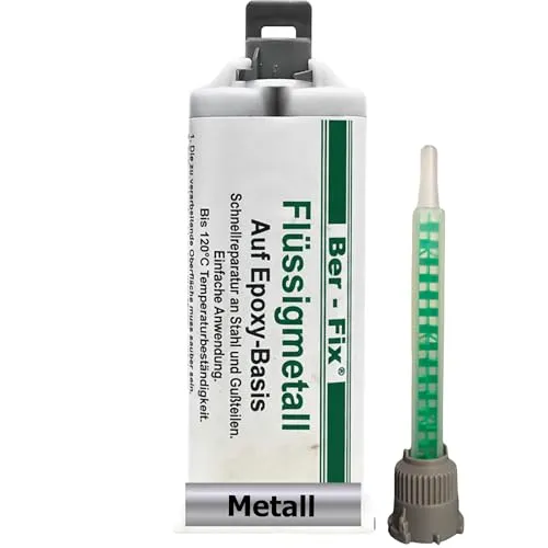 Ber-Fix 50g Flüssigmetall, hitzebeständig, 2 Komponenten Kleber, Metallkleber, Metallspachtel, Kaltmetall, 120°C