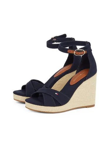 Tommy Hilfiger FLAG HIGH WEDGE ESPAD CRISSCROSS High-Heel-Sandalette - Wanderschuhe, modische Riemchensandale mit verstellbarem Schnallenverschluss und komfortablem Keilabsatz für stilvolle Sommertage.