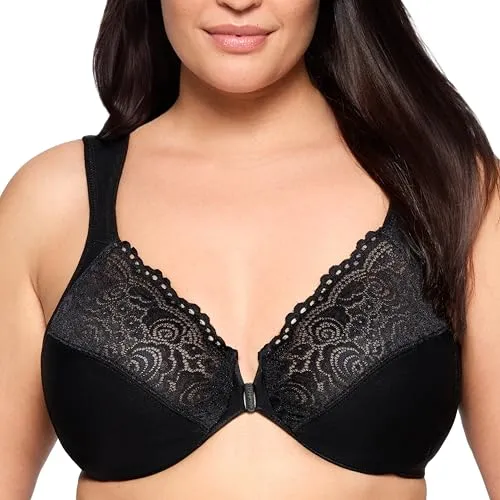Glamorise Damen 1245 Plunge Bra, Schwarz, 115E - Funktionsunterwäsche mit WONDERWIRE-TECHNOLOGIE für maximalen Komfort und Unterstützung, ideal für eine feminine Silhouette und einfaches An- und Ausziehen dank Vorderverschluss.