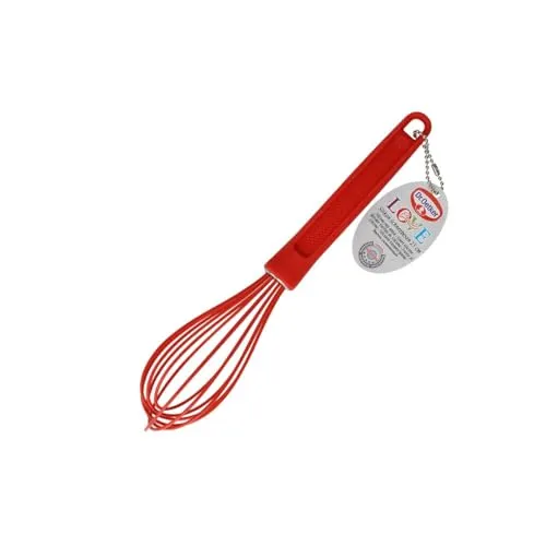 Dr. Oetker Silikon-Schneebesen "Flexxible Love" in Rot - 25 cm - Küchenhelfer aus Platinsilikon, temperaturbeständig von -40 bis +230 °C, mit praktischer Öse zum Aufhängen und spülmaschinenfest für einfache Reinigung.