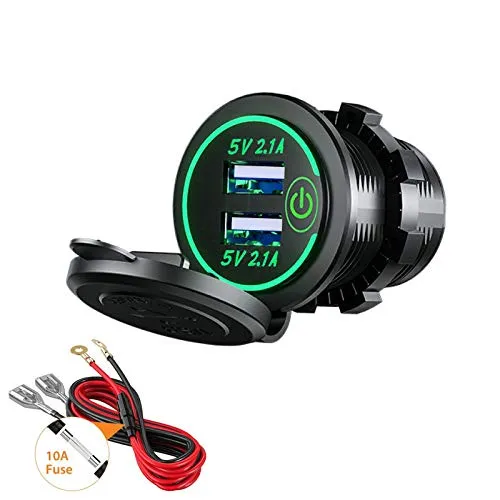 Thlevel Auto USB Ladegerät KFZ Steckdose 5V 4.2A Schnellladung mit LED Anzeige wasserdichte und Staubdicht für 12V bis 24V Fahrzeuge Boot Motorrad SUV Bus LKW Wohnwagen Marine 2 Stücke