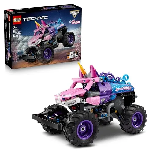 LEGO Technic Monster Jam Sparkle Smash - Einhorn Monstertruck für Kinder ab 7 Jahren - Kreativer Modellbau mit LEGO Technic: Baue deinen eigenen Einhorn-Monstertruck mit Rückziehmotor. Erlebe spannende Rennen und Abenteuer mit bunten Glitzerdetails und interaktiver Bauanleitung in der LEGO Builder App.