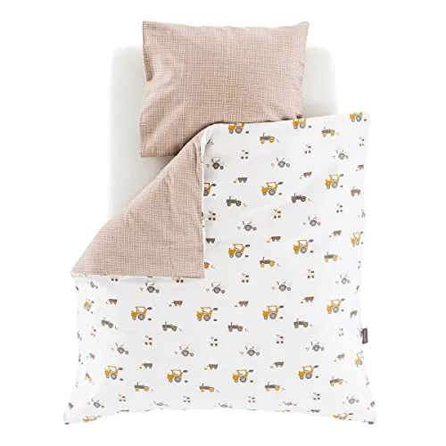 Träumeland Bettwäsche-Set "Kleine Farm" 80x80 cm - Baby-Bettwäsche-Set in Weiß/Bunt mit schadstoffgeprüfter Baumwolle, strapazierfähig und pflegeleicht – ideal für süße Träume.