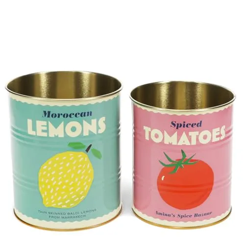 Rex London Aufbewahrungsdosen Lemon and Tomato Metall Dosen 2er Set Retro-Stil Aufdruck Zitrone Tomate