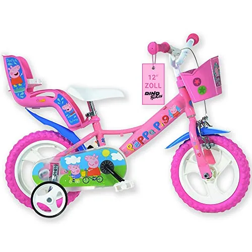Zoll Kinderfahrrad Peppa Pig - Rosa 12 Zoll - Lizenzierte Peppa Pig Kinderfahrrad mit Puppensitz und Korb, ideal für Kinder von 2-5 Jahren (Größe 87-110 cm), 95% vormontiert für einfachen Aufbau und sicherer Fahrspaß.