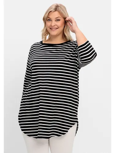 Sheego Longshirt Große Größen mit Streifen und Nacken-Reißverschluss, schwarz-weiß