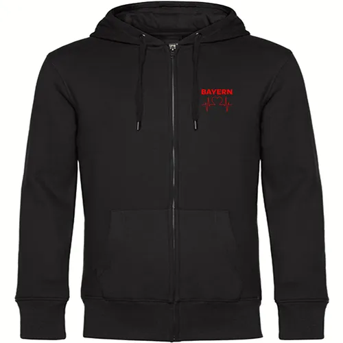 multifanshop Kapuzen Sweatshirt Jacke - Bayern - Herzschlag - Druck rot - Hochwertige Kapuzen Sweatshirt Jacke für echte Bayern-Fans. Mit kuscheliger Oberfläche und stylischem Herzschlag-Druck ist sie ideal für jeden Anlass.