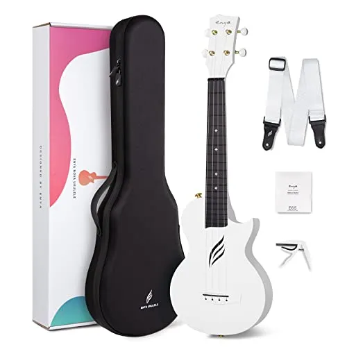 Enya Konzert Ukulele Nova U 23 Zoll Kohlefaser Anfänger Ukulelen Set mit Tasche Saiten Gurt Capo Wasserdicht (Weiß)