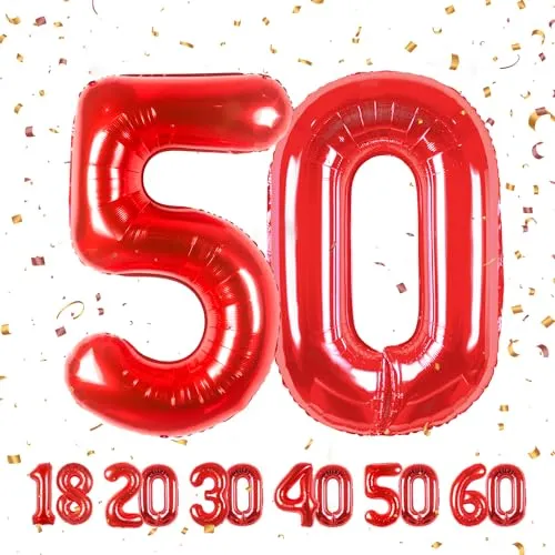 Geburtstag zahlen luftballon 50 jahre | Folienballon Rot- Folienballon in 40"-101cm Geburtstagsdeko - Ballon Zahl Deko zum Geburtstag fliegt mit Helium für Männer Frauen 50.Geburtstagsparty Jubiläum