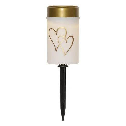STAR TRADING Grabkerze Hearty – Solar LED Grabkerze mit goldenen Herzen - Wachskerzen – Elegante LED Solar Grabkerze mit goldenen Herzen für stimmungsvolle Erinnerungen, mit Lichtsensor für automatisches Ein- und Ausschalten.