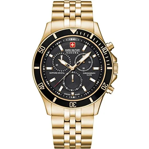 Swiss Military Hanowa Herrenuhr Flagship Chrono 06-5183.7.02.007 - Gold - Elegante Herrenuhr mit chronographischer Funktion, hochwertigem Edelstahlarmband und kratzfestem Saphirglas. Ideal für stilbewusste Männer, die Wert auf Qualität und Alltagstauglichkeit legen.
