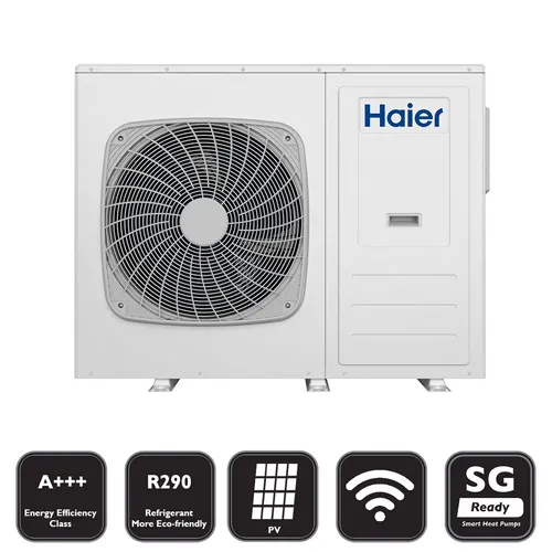 Haier Monoblock Luft-Wasser Wärmepumpe HPM08 Nd2 R290 - Wärmepumpe mit 8 kW Heiz- und Kühlleistung, umweltfreundlich und energieeffizient (A+++), ideal für die ganzjährige Nutzung von Heizwasser.
