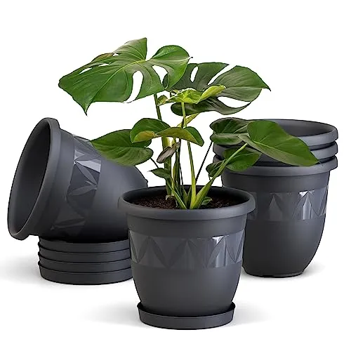 Plastard Pflanzkübel 5er Set mit Untersetzern, grau Ø 27 cm - Praktisches 5er Set Pflanzkübel mit passenden Untersetzern. Witterungs- und UV-beständig, ideal für den Innen- und Außenbereich. Perfekt für jede Pflanze und leicht zu reinigen.
