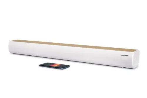 Thomson Bluetooth Soundbar SB401BT – Elegantes Soundsystem in Weiß und Holzbraun - Soundbars, kraftvolle 200 Watt Ausgangsleistung und Bluetooth 5.0 für kabellosen Musikgenuss – ideal für ein gemütliches Heimkinoerlebnis.