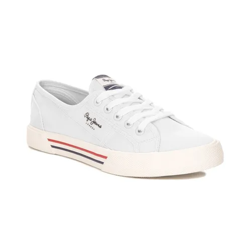 Pepe Jeans London Damen Brady Basic W Sneaker - Weiße Eleganz in Größe 39 EU - Damen-Sneaker mit rutschfester Gummi-Cupsohle und bequemer Baumwoll Twill Einlegesohle, perfekt für stilvolle Freizeitlooks.